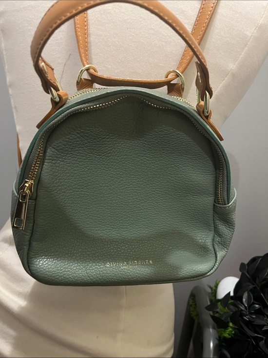 DIVINA Firenze Green Leather Mini Backpack with Tan Straps main image 4